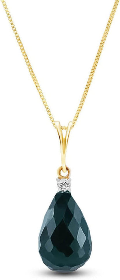 14K Solid Gold 18" Necklace with Briolette Emerald COLOUR GREEN SAPPHIRE Pendant