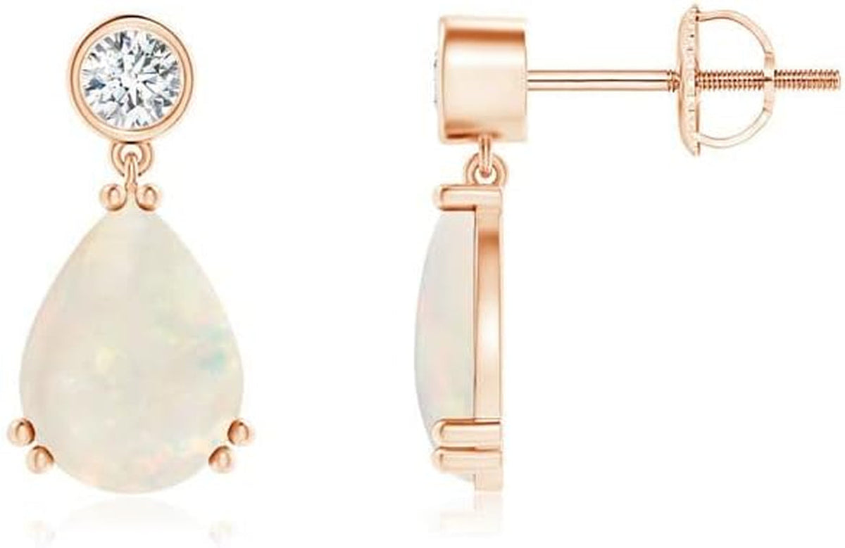 Natural Opal Drop Earrings for Women Girls in Sterling Silver/14K Solid Gold/Platinum | October Birthstone Jewelry Gift for Her | Birthday | Wedding | Anniversary