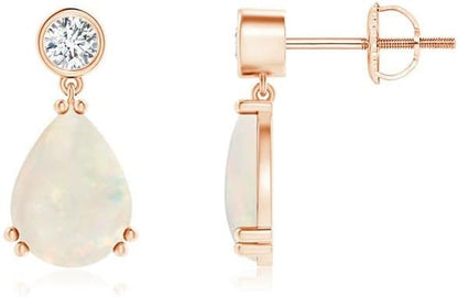 Natural Opal Drop Earrings for Women Girls in Sterling Silver/14K Solid Gold/Platinum | October Birthstone Jewelry Gift for Her | Birthday | Wedding | Anniversary