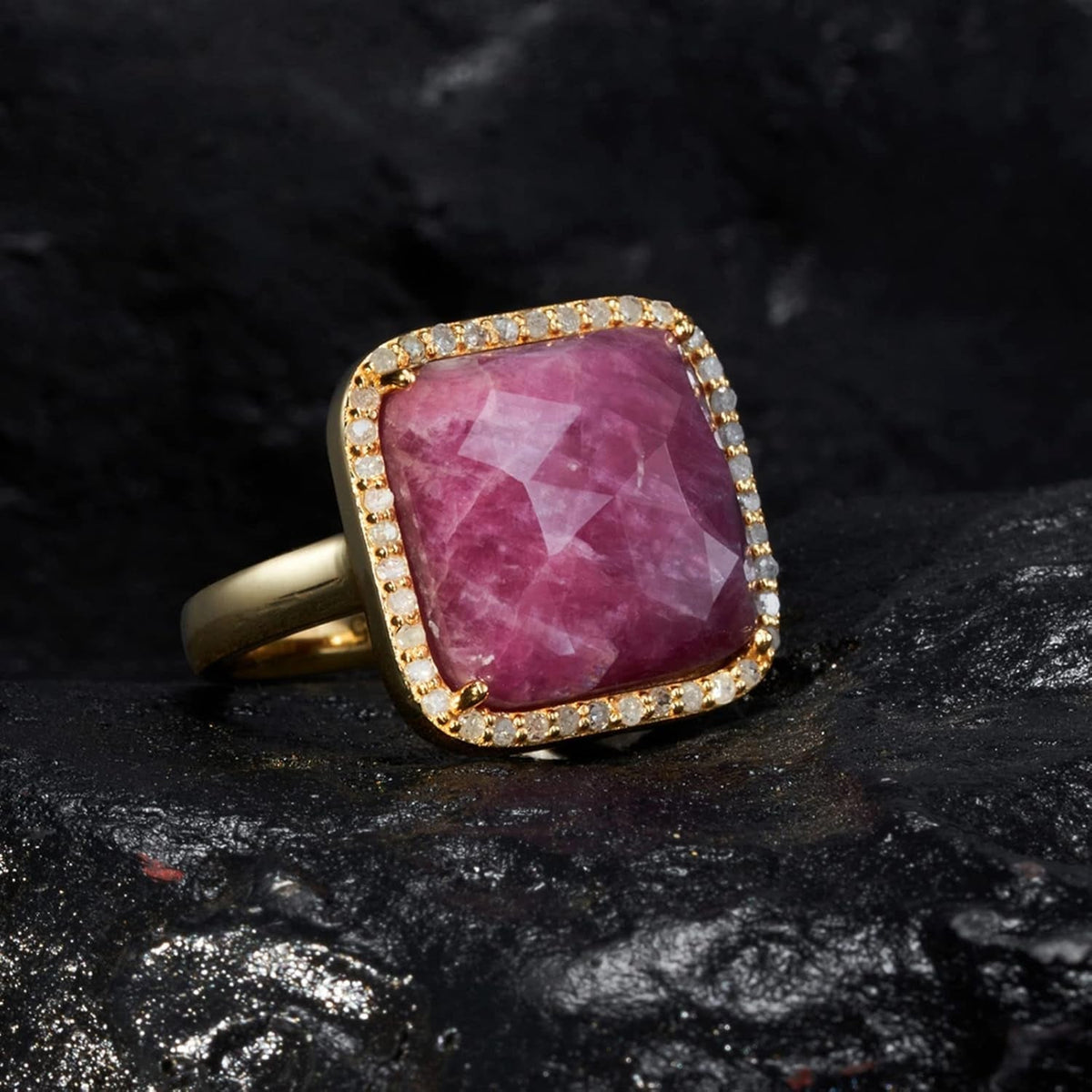 Natural Gemstone Rings, 925 Sterling Silver Genuine Gemstone Square Ring with Diamonds for Women Girls, Birthstone Rings Jewelry Gifts for Valentine'S Day, Birthday (Available 6,7,8)