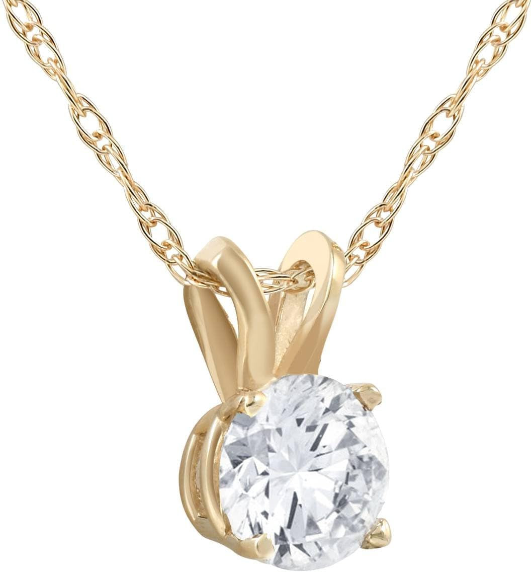 14K White or Yellow Gold 1/2 Ct T.W. Diamond Round-Cut Solitaire Pendant Women'S Necklace with 18" 14K Gold Chain