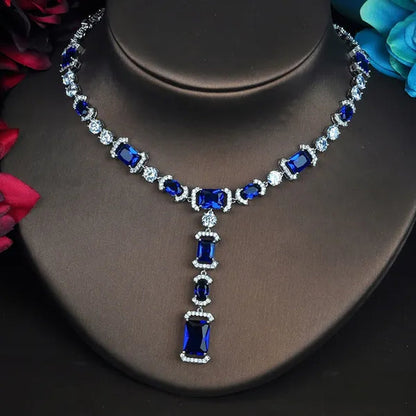 CANDICE Luxury White Gold Plated Bridal Party Jewelry Inlaid AAA Cubic Zirconia Long Drop Dangle Necklace Earrings Set for Women Wedding