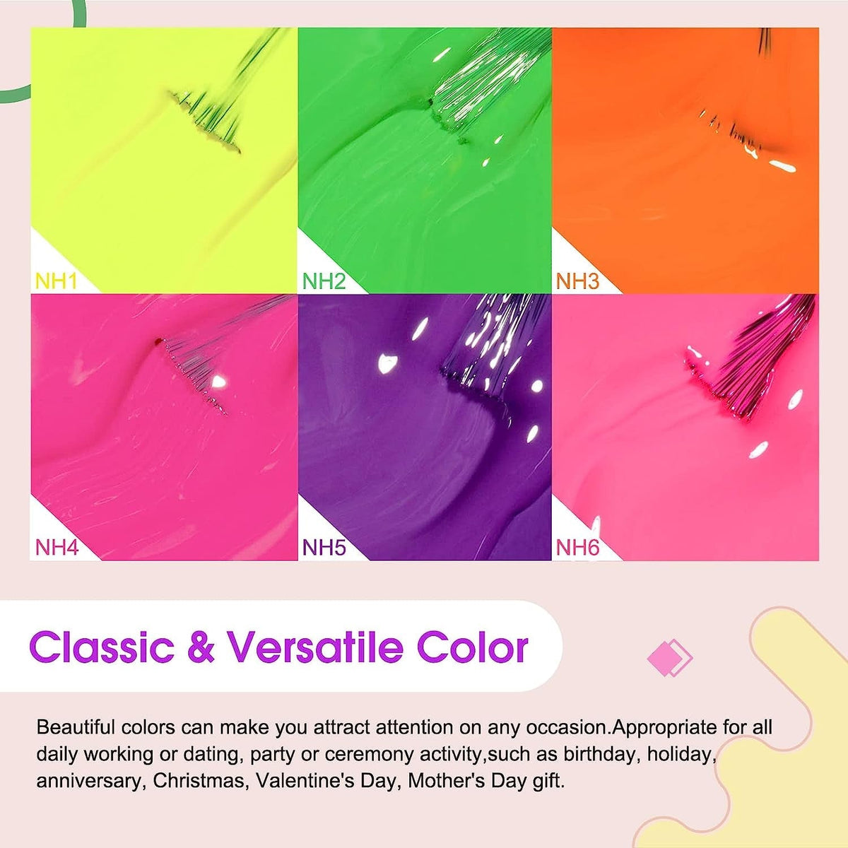 VENALISA Neon Gel Nail Polish Set- 6 Colors Gel Polish Hot Pink Bright Orange Neon Yellow Green Purple Red Gel Polish Kit, DIY Art Home Salon Gifts for Girls