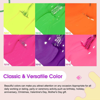 VENALISA Neon Gel Nail Polish Set- 6 Colors Gel Polish Hot Pink Bright Orange Neon Yellow Green Purple Red Gel Polish Kit, DIY Art Home Salon Gifts for Girls