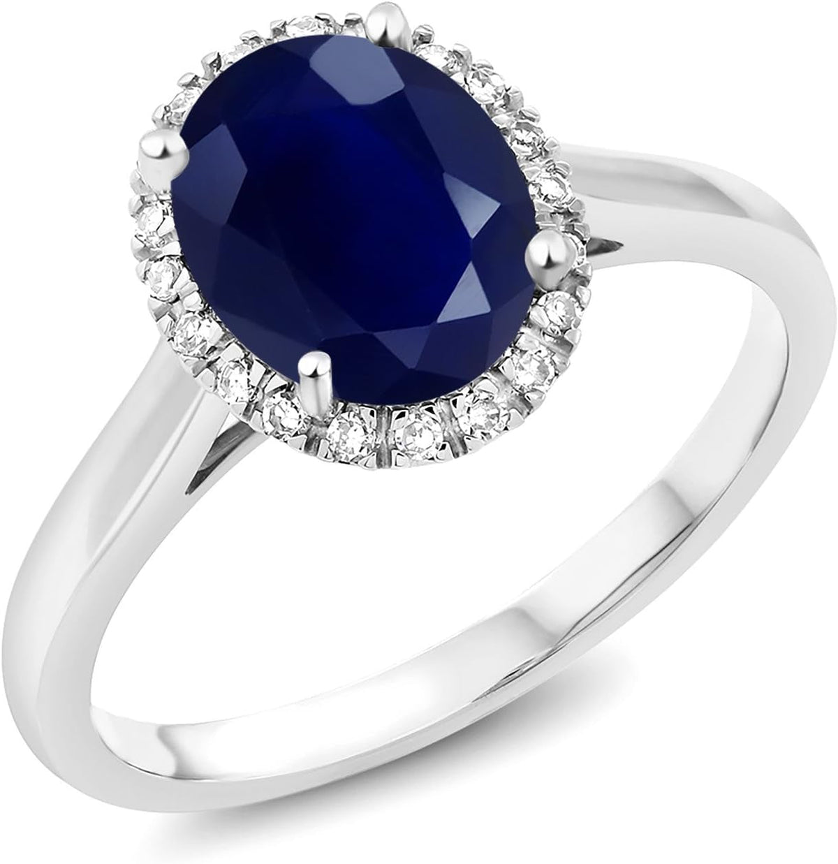 10K White Gold Oval Gemstone Birthstone and Diamond Halo Engagement Ring | Oval 9X7MM | Wedding Anniversary Promise Gold Ring for Women