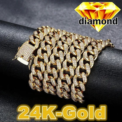 New 2018 Mens Womens Fashion Chain Hiphop Iced Out Curb Cuban Diamond 18K Gold / 24K Gold / 925 Silver Plated Necklace Bracelet Paved Clear Rhinestones