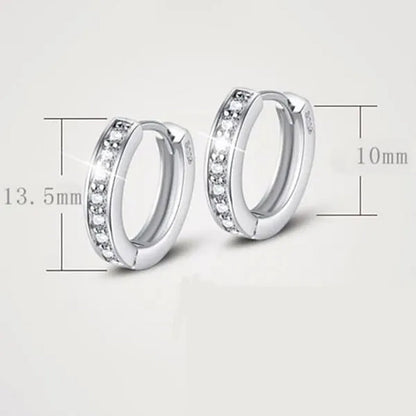 Luxury 925 Silver Elegant Heart Diamond Hoop Ear Stud Earrings for Women Round Wedding Bridal Jewelry