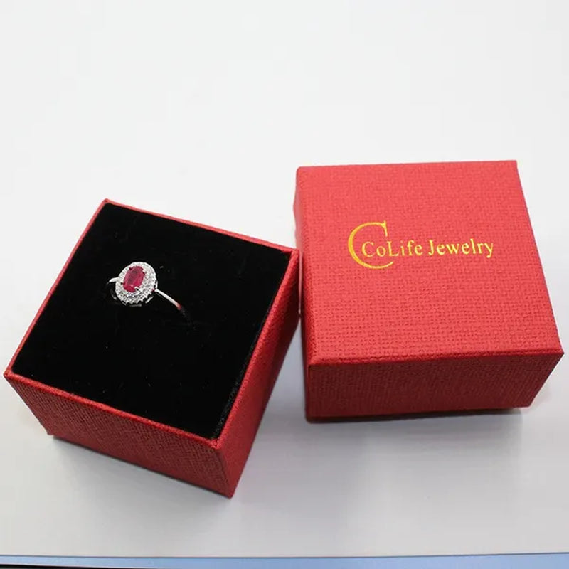 0.5 ct natural ruby engagement ring for woman 4 mm*6 mm SI grade ruby silver ring solid 925 sterling silver ruby wedding jewelry