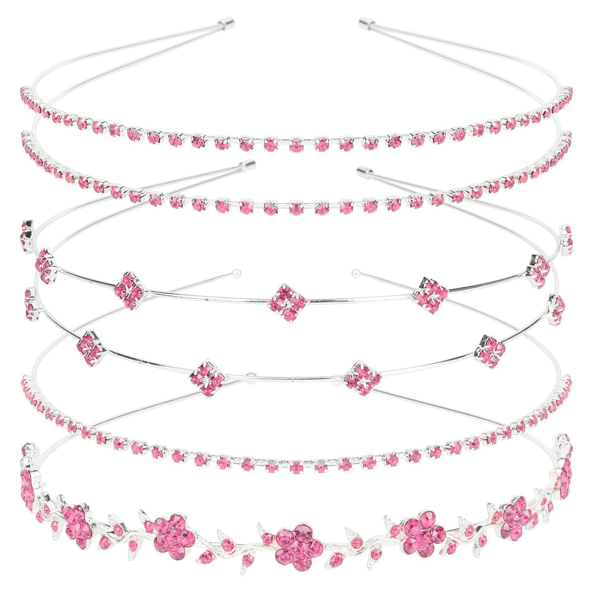 Rhinestone Bridal Headbands: 4 Pieces, Silver and Pink Crystal Bling Hair Accessories for Women'S Weddings