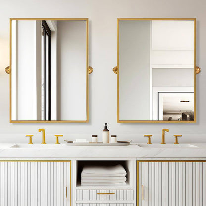 38 In. H X 26 In. W Modern Rectangle Metal Framed Pivoted Wall Vanity Mirror