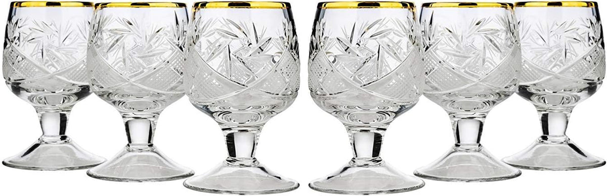 Set of 6  Glassworks, 1.7-Oz Gold Rim Vintage Russian Crystal Shot Glasses