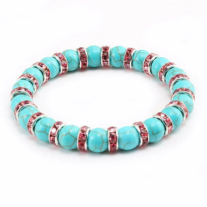 Blue turquoise and green point hand natural Vintage bracelet rhinestone rope men's and women's elastic casual bracelet prayer yoga pendant jewelry
