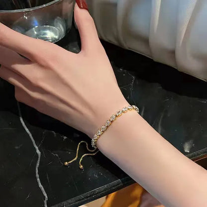 New Exquisite Women's Fashion Golden Silver Luxury Crystal Diamond Bracelet Temperament Personality Size Adjustable Bracelet Jewelry Gift