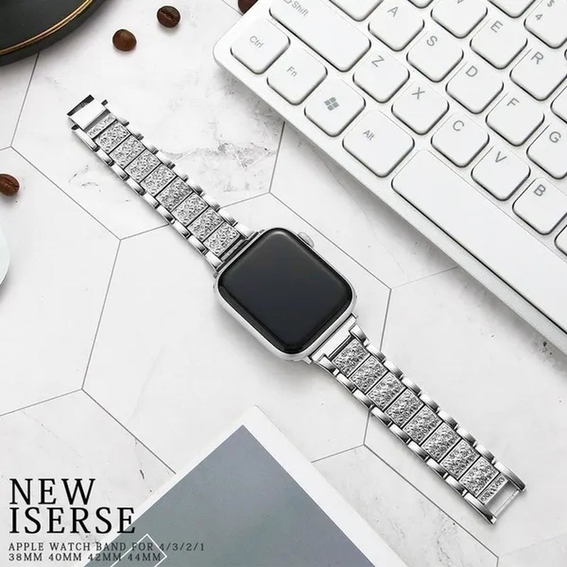 For Apple Watch Band 40mm 44mm 38mm 42mm women Diamond Band for Apple Watch series 6 5 4 3 2 1 iWatch bracelet stainless steel strap For Fitbit Charge 2/3/4 Blaze/Fitbit Versa Lite