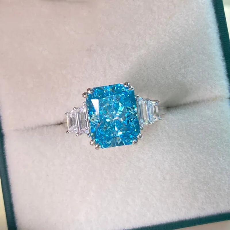 Luxury Fashion Square Blue Stone Zircon Engagement Ring Romantic Bridal Wedding Band Rings Anniversary Gift Promise Jewelry Anillo De Compromiso