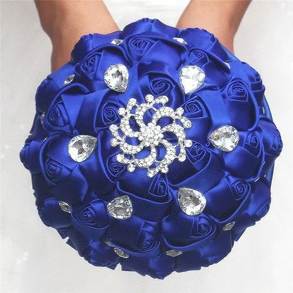 Private Custom Wedding Flower Bride Bouquet 18CM Silk Rose Wedding Bouquet Crystal Brooch Ribbon Bow Bride Bridesmaid Holding Flowers