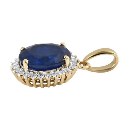 Shop LC LUXORO Blue Spinel White Diamond Oval 10K Yellow Gold Pendant for Women Ct 1.86