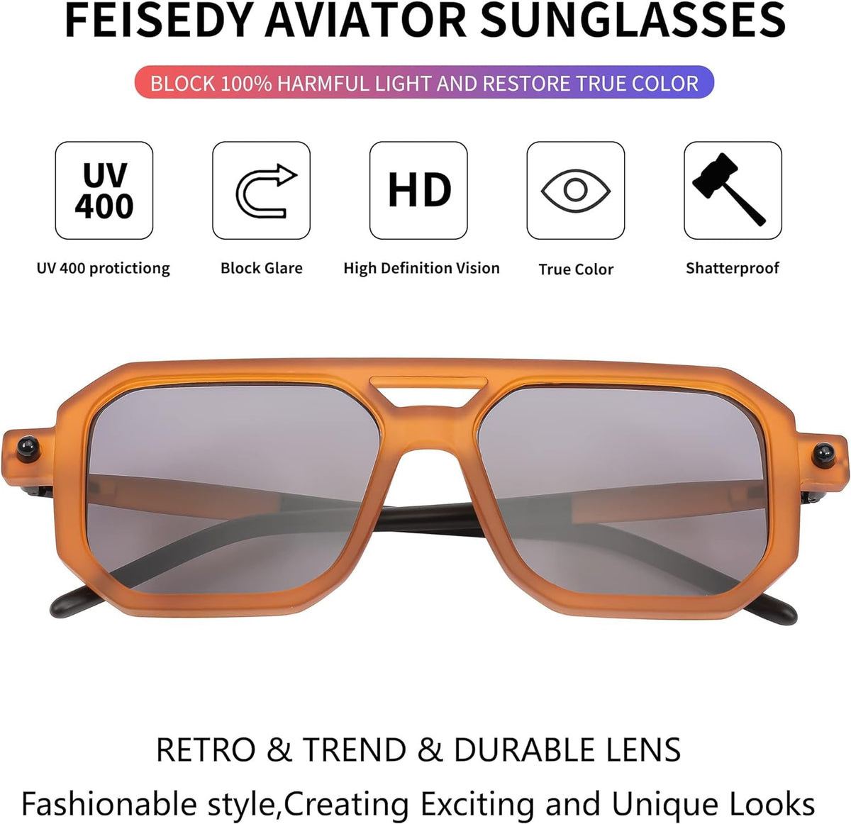 Vintage Square 70s Flat Aviator Sunglasses Women Men Classic Retro Stylish Frame UV400 Sunglasses B2622