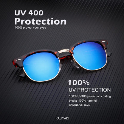 Sunglasses Men Polarized Sunglasses for Men Women Unisex Semi-Rimless Frame Retro Driving Sun Glasses UV Blocking