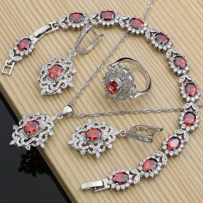 Romantic Women Anniversary Silver 925 Jewelry Sets Sapphire Amethyst Garnet Emerald Gemstone Fashion Necklace Set