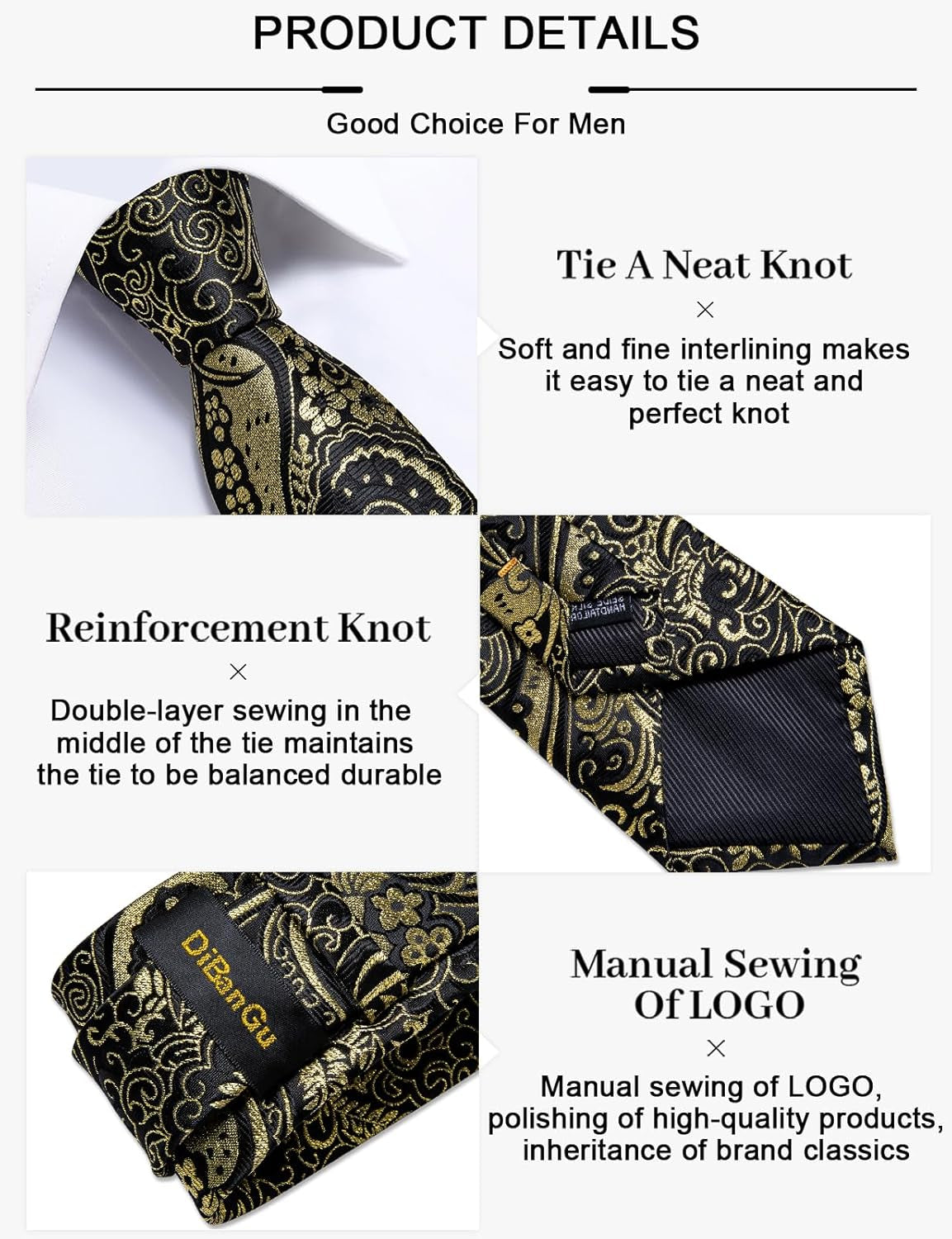 Paisley Ties for Men Silk Necktie and Pocket Square Cufflinks Tie Clip Set Woven Classic Mens Tie for Wedding Party