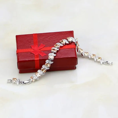 Ethnic 925 Silver Jewelry Champagne Topaz White Zircon Charm Bracelets For Women 7 INCH