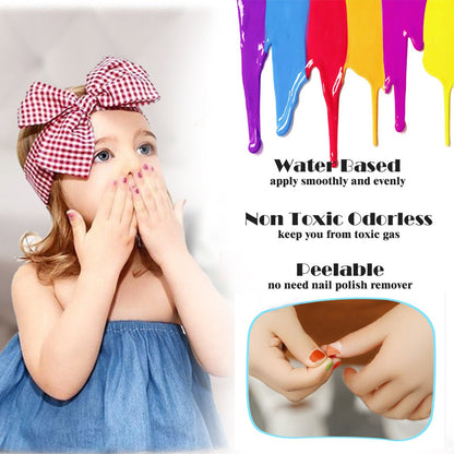 Kids Nail Polish Set- Non-Toxic Water-Based Odorless Peel Off Natural Safe Nail Polish Set Quick Dry Nail Polish Gifts Toys Kit for Girls Kids Toddlers (7 Color + 1 Top&Base Coat)