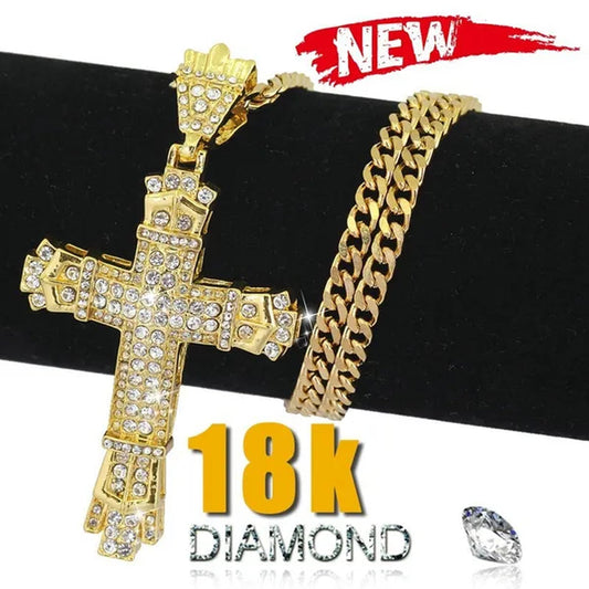 Hip hop cross exquisite men's fashion jewelry 18K gold/925 silver DIAMOND stainless steel pendant necklace