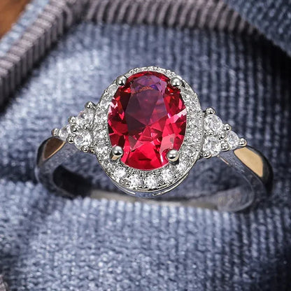 Fashion Exquisite Silver Plated Princess Lab Diamond Diana William Kate Oval Cut Ruby Gemstone Rings for Women Wedding Engagement Jewelry