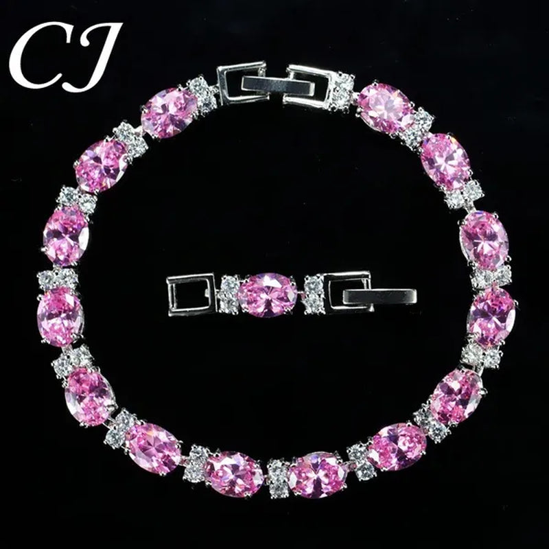 CANDICE Top Grade Blue Oval Women Silver Plated Jewelry Pave White Cubic Zirconia Noble Tennis Bracelet Bangles with Extended Clasp