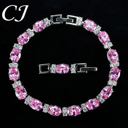 CANDICE Top Grade Blue Oval Women Silver Plated Jewelry Pave White Cubic Zirconia Noble Tennis Bracelet Bangles with Extended Clasp