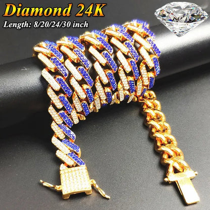 Fashion Men Necklace Diamond Necklace Bracelet Miami Cuban Link Chain Necklace Punk Jewelry Size: 8-30 Inch