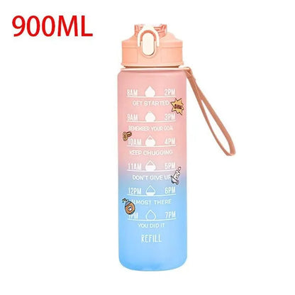 Water Bottle With Time Marker & Straw, 900ML/2000ML Large Capacity Motivational Leakproof Plastic Water Jug For Fitness Gym School Outdoor Travel Work Camping Hiking Hunting Fishing To Ensure You Drink Enough Water Daily
