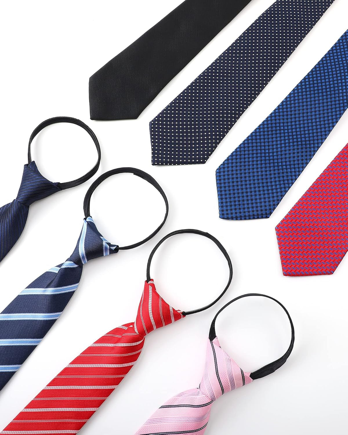 8 Pieces Zipper Tie for Men Adjustable Necktie Pre Tied Clip on Men