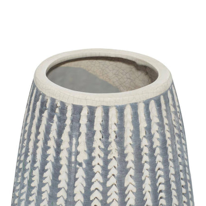 10 In. White Ceramic Decorative Vase with Stripes