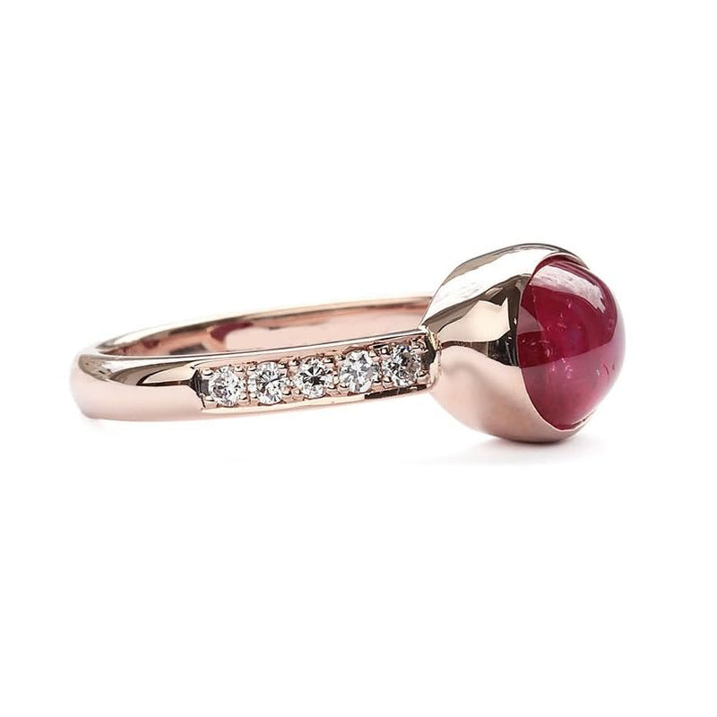 Thailand Ruby Cabochon Wedding 14K Ruby Diamond Ceremony Ring Women Valentine Gifted Ruby Vintage Ring Bezel Setting Ruby Proposal 14K Ring.