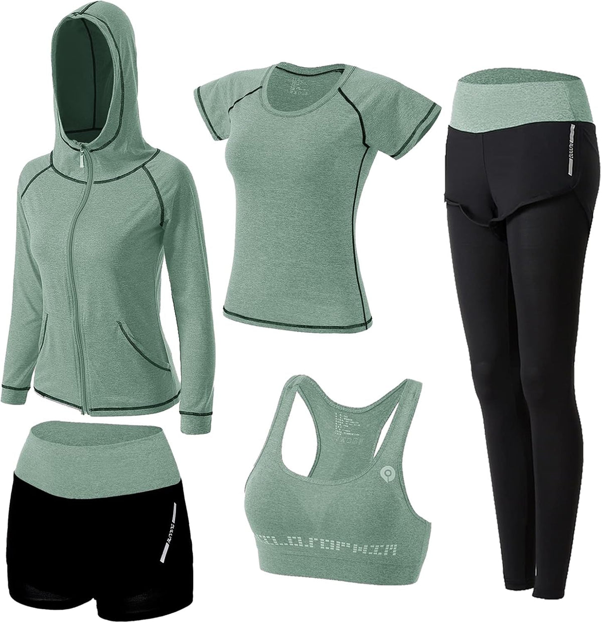 Women'S 5Pcs Sport Suits Fitness Yoga Running Athletic Tracksuits