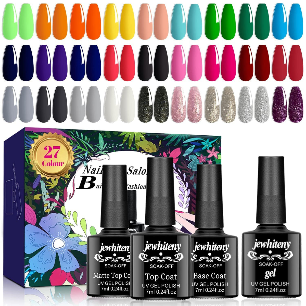 30PCS Gel Nail Polish Kit 27 Colors Gel Polish Set Gel Nail Kit Soak Off Nail Gel Polish Set for Manicure Nail Art Salon/Home Starter Kit