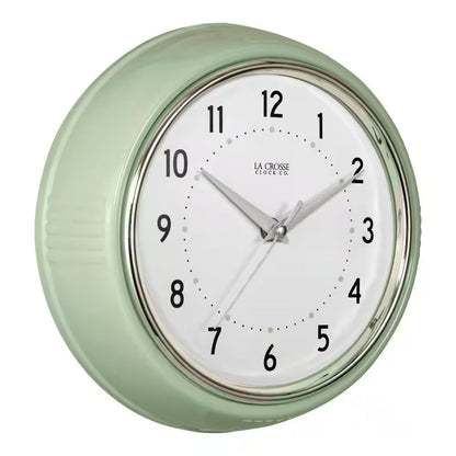 9.5 In. Pistachio Green Retro Diner Quartz Analog Wall Clock