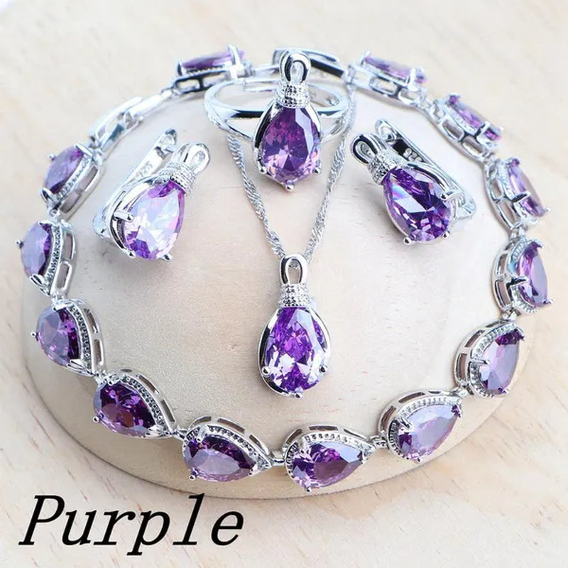 Magic Rainbow Zircon 925 Silver Jewelry Sets For Women