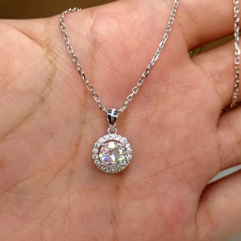 Classic 4 Prong Setting Moissanite Solitaire Diamond Pendant Necklace for Women Engagement Party Jewelry Gifts