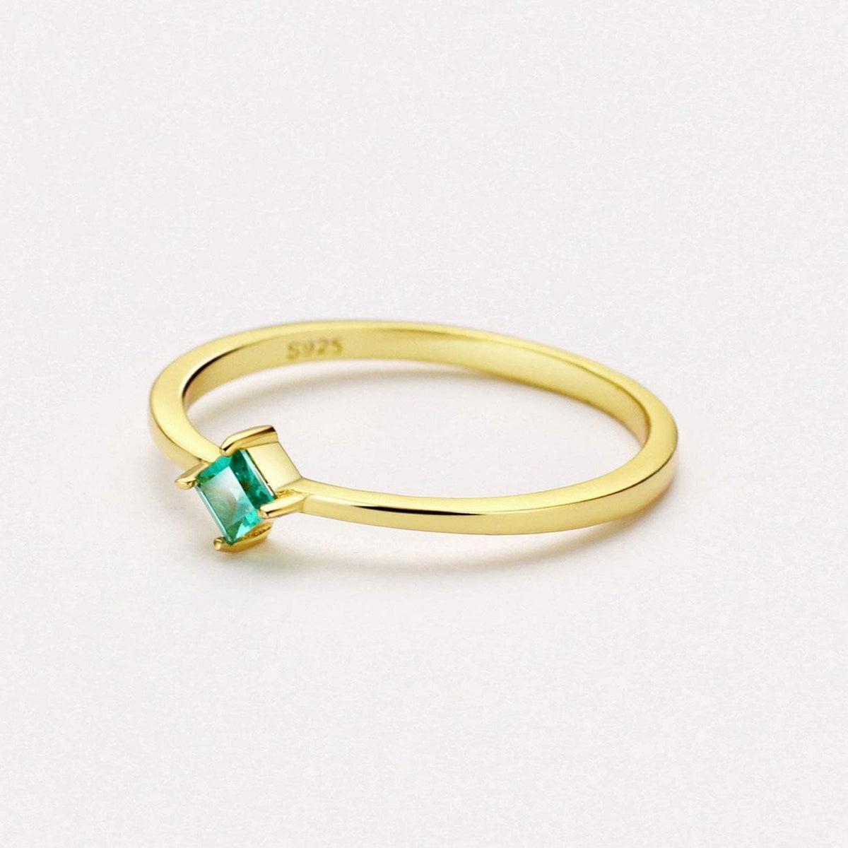 18K Gold Emerald Rings Simple Square Cut Dainty Delicate Rings Fine Jewelry for Women