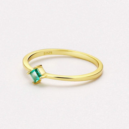 18K Gold Emerald Rings Simple Square Cut Dainty Delicate Rings Fine Jewelry for Women