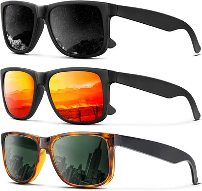 Sunglasses Men Polarized Sun glasses for Mens Womens Classic Matte Black Frame UV Protection 3pack