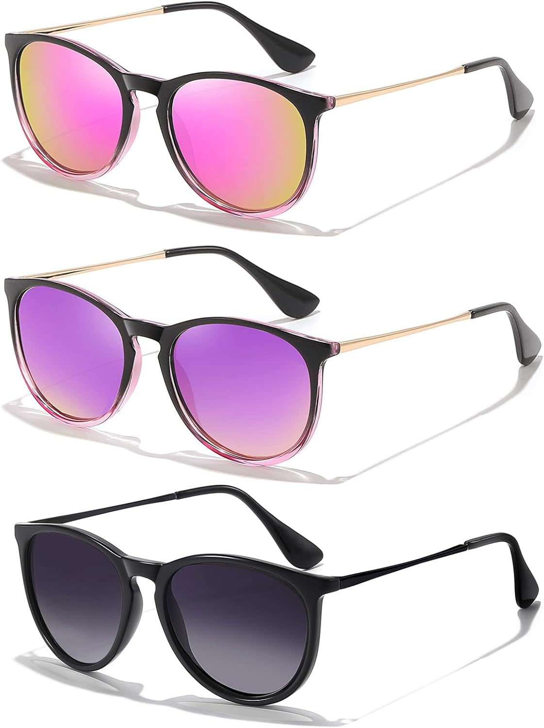 Sunglasses Womens Men Polarized UV Protection Trendy Vintage Retro Round Mirrored Lens Sunglasses For Women