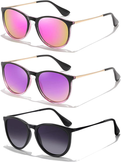 Sunglasses Womens Men Polarized UV Protection Trendy Vintage Retro Round Mirrored Lens Sunglasses For Women
