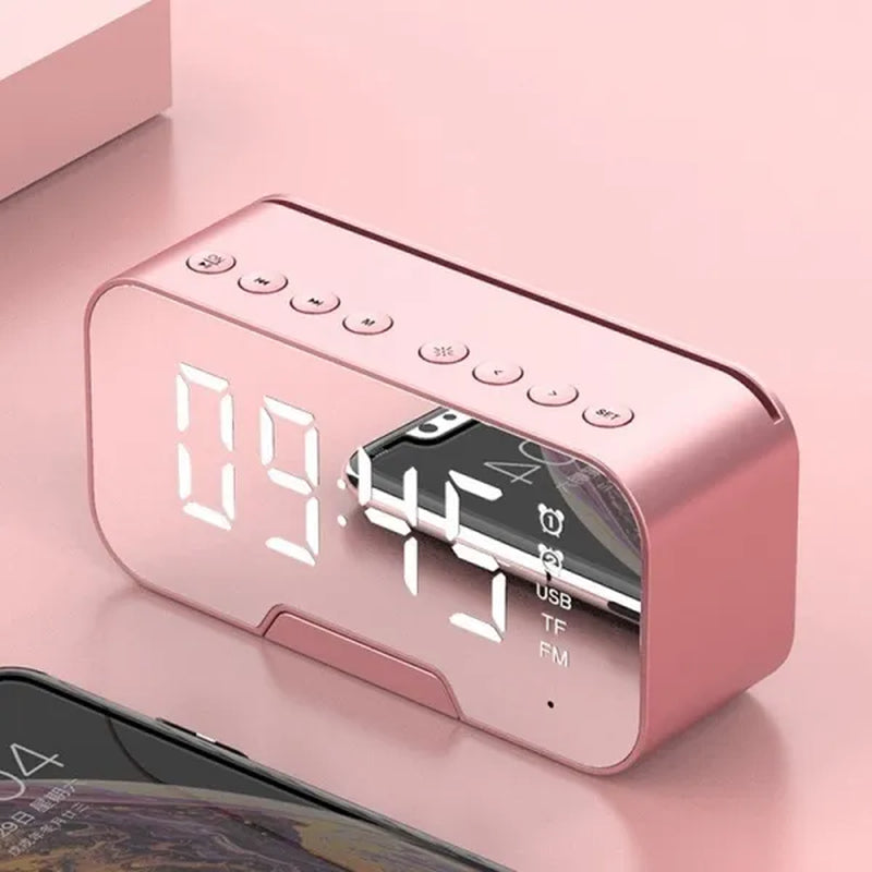NEW Wireless Bluetooth 5.0 Speaker with Phone Holder Function Mirror LED Alarm Clock Wireless Bluetooth Speaker with FM