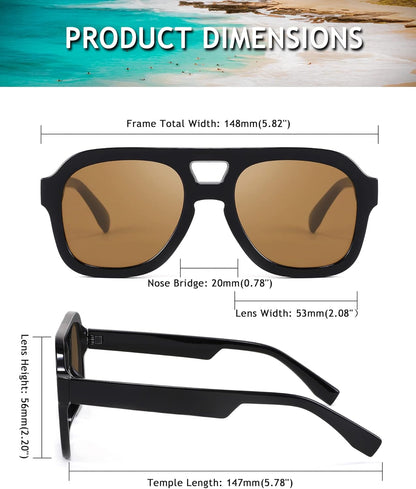 Vintage Aviator Sunglasses Double Bridge Women Men Large Square Thick Frame Trendy Eyewear UV400 B2846
