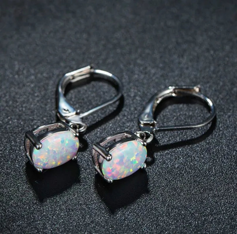 925 Sterling Silver 6*8MM Opal Opal Opal OPAL Ear Hook Earrings