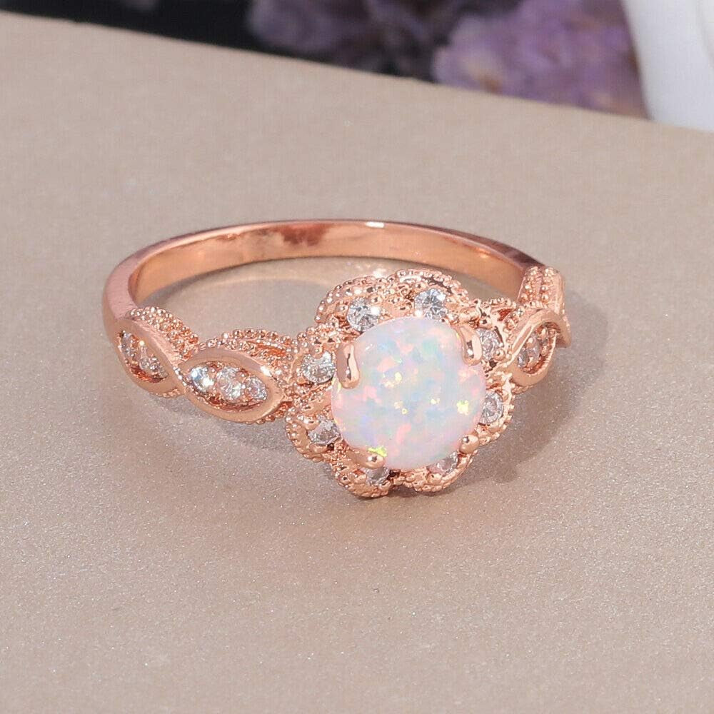18K Gold Plated Opal Ring-White Fire Opal & Amethyst & Cubic Zirconia Women Jewelry Gemstone Engagement Anniversary Ring Size 5-13
